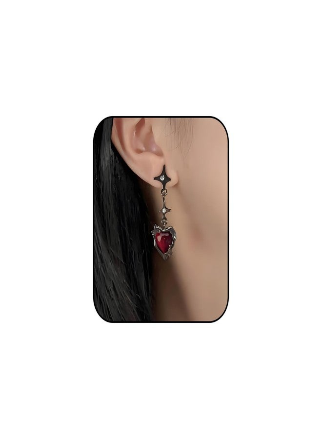 Decixde Vintage Gothic Earrings for Women Dangling Rhinestone Red Heart Black Earrings Vampire Costume Cosplay Halloween Party Accessories Jewelry(heart) - Image 1
